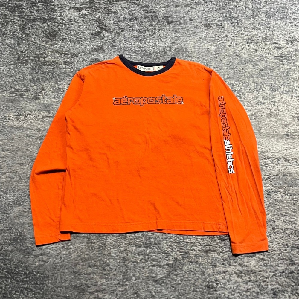 Vintage Aeropostale Athletics Shirt Long Sleeve Womens XS Orange Y2K Preppy